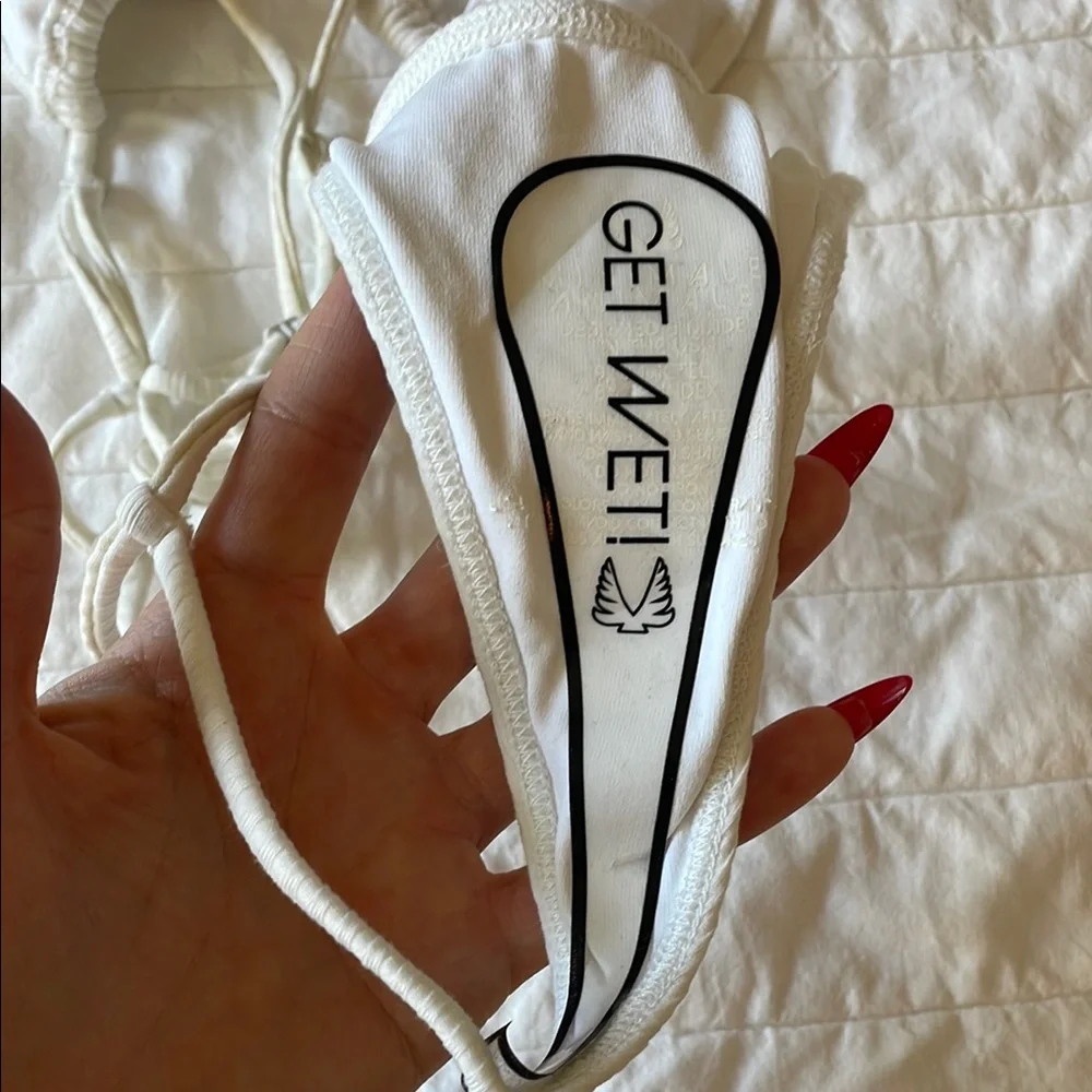 White Ribbed gstring one piece - Picture 3 of 3
